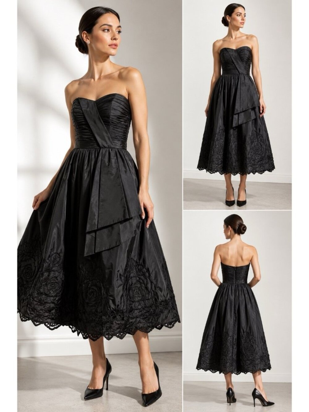 vintage 80s STRAPLESS BLACK COCKTAIL DRESS xxs garden party black tie evening
